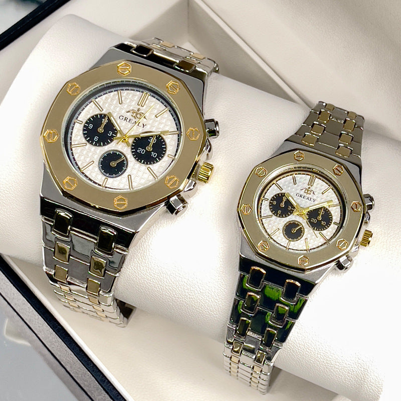 Fashion Men's And Women's Same Steel Belt Quartz With Calendar Waterproof Couple's Watch